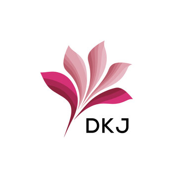 Abstract Pink Flower Petals Logo with Typography , DKJ Later Logo, Elegant Gradient Botanical Emblem with Text DKJ , Creative Nature-Inspired Logo Concept Isolated on White.
