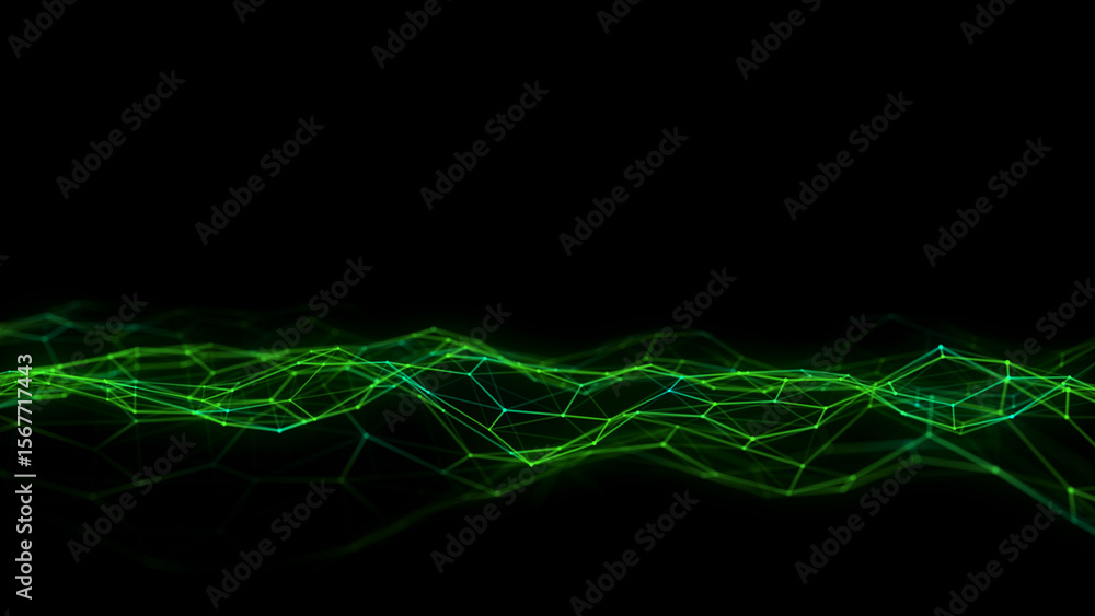 Poster abstract futuristic hexagon wave with moving dots. flow of particles. technology illustration. 3d re