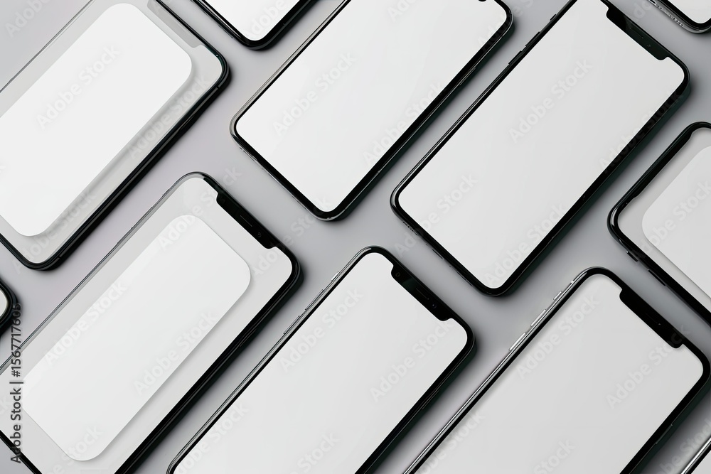 Poster detailed color picture of mockup with multiple different phone screens