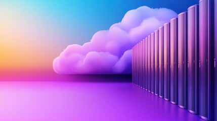 Obraz premium Cloud Networking Solutions Automation Reliability Robotic arms managing server racks in a cloud data center, automated infrastructure.