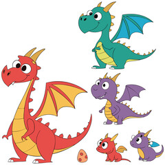 Fototapeta premium cartoon dragons ,tattoo dragons ,sticker dragons, A collection of various colorful cartoon dragons.