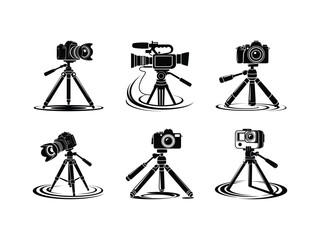 Silhouettes of people taking photos with various cameras, highlighting the hobby and profession of photography