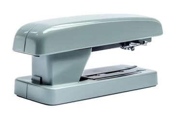 Light Grey Stapler Office Supply Close up on Black Vintage Metal Desktop Stapler Document on transparent background
