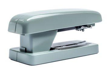 Light Grey Stapler Office Supply Close up on Black Vintage Metal Desktop Stapler Document on transparent background