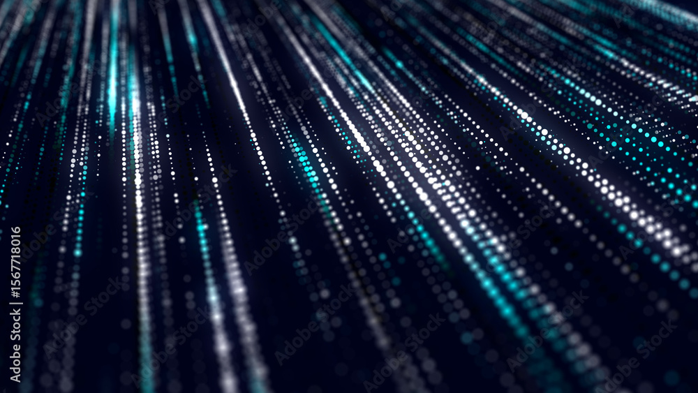 Fototapete digital blue matrix. futuristic dots background. cyber texture with particles different size. techno