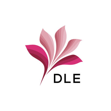 Abstract Pink Flower Petals Logo with Typography , DLE Later Logo, Elegant Gradient Botanical Emblem with Text DLE , Creative Nature-Inspired Logo Concept Isolated on White.
