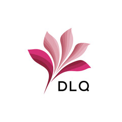 Abstract Pink Flower Petals Logo with Typography , DLQ Later Logo, Elegant Gradient Botanical Emblem with Text DLQ , Creative Nature-Inspired Logo Concept Isolated on White.
