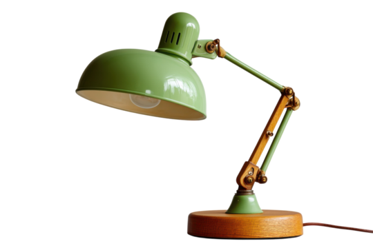 Pistachio Desk Lamp Vintage Style Adjustable Arms Mid Century Modern Decor Warm Light Study on transparent background