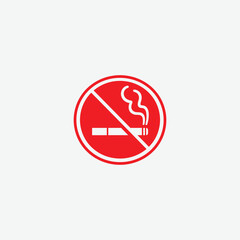 Vector of a no smoking sign featuring a cigarette with smoke, enclosed in a prohibition symbol. Ideal for health, safety, and anti-smoking campaigns.