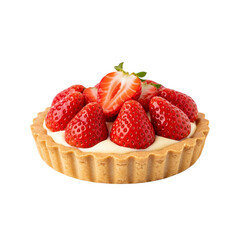Strawberry cream tart isolated on transparent background Generative Ai.