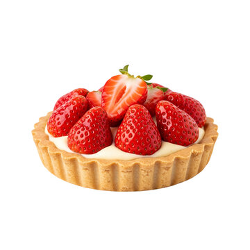 Strawberry cream tart isolated on transparent background Generative Ai.