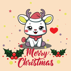 Charming illustration of a cute deer in a festive winter setting