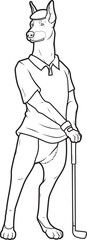 Doberman Golf Golf clubs Animal Vector Graphic Art Illustration