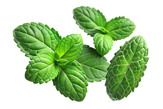 3D Fresh Mint Leaves - Realistic Green Herbs on Transparent Background