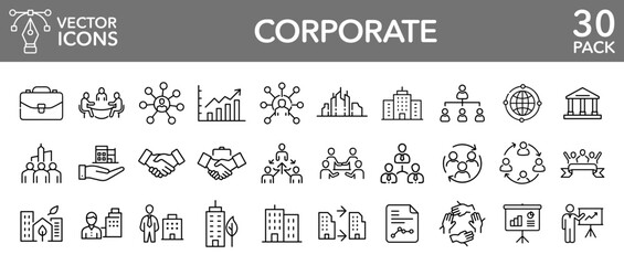 Corporate business company management office team vector line icons set