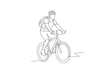 Man on solo touring by bicycle. Biking tours concept one-line drawing