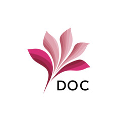 Abstract Pink Flower Petals Logo with Typography , DOC Later Logo, Elegant Gradient Botanical Emblem with Text DOC , Creative Nature-Inspired Logo Concept Isolated on White.
