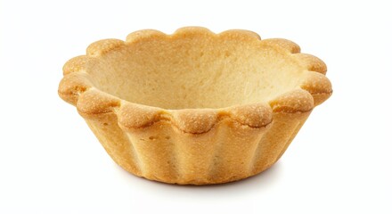 Empty tartlet shell isolated white background close-up with crisp texture and scalloped rim