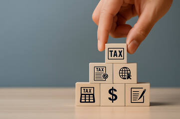 Hand holding a wooden block with a house sign, a concept for real estate and home insurance