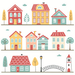 Naklejka premium A collection of various stylized houses and buildings