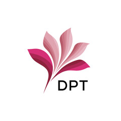 Abstract Pink Flower Petals Logo with Typography , DPT Later Logo, Elegant Gradient Botanical Emblem with Text DPT , Creative Nature-Inspired Logo Concept Isolated on White.
