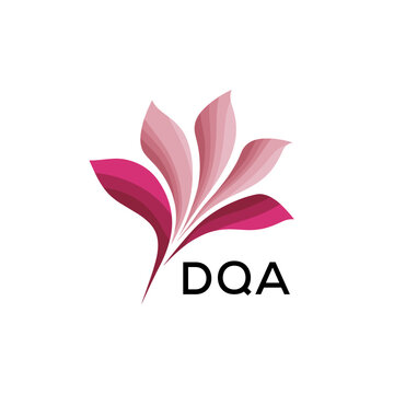 Abstract Pink Flower Petals Logo with Typography , DQA Later Logo, Elegant Gradient Botanical Emblem with Text DQA , Creative Nature-Inspired Logo Concept Isolated on White.
