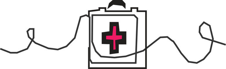 Obraz premium Continuous one line drawing of first aid box kit vector illustration, one line drawing of medical bag, Pro vector editable stroke