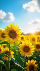 Obraz premium Radiant Sunflowers Basking in Summer Sunlight A Vibrant Field of Hope and Optimism