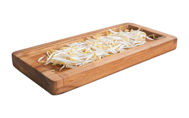 bean sprout in a wooden tray with a transparent background