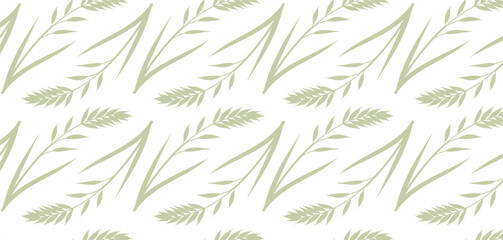 Naklejka premium Seamless hand-drawn botanical leaf pattern in soft purple on white background. Elegant and minimalist nature-inspired design for fabric, wallpaper, or stationery. Repeating foliage motif vector.