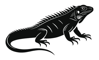 Obraz premium Black Iguana Lizard Silhouette, Reptile Animal Vector Art
