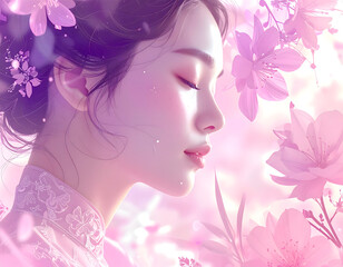 A woman with flowers in her hair