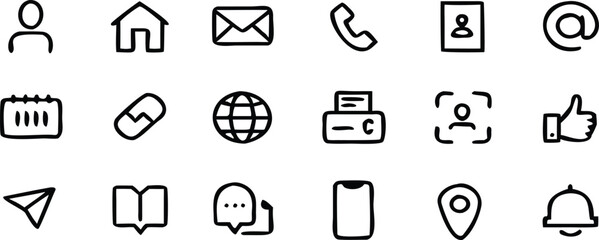business card and website icon set. contact information icons containing name, location, phone, email and web address symbol. vector illustration.