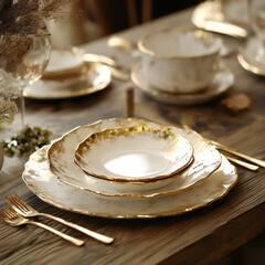Porcelain gold luxury dinnerware set 
