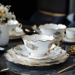 Porcelain gold luxury dinnerware set 
