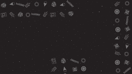 Minimalist Summer Holiday Line Icons Frame on Starry Night Background for Poster and Banner Design