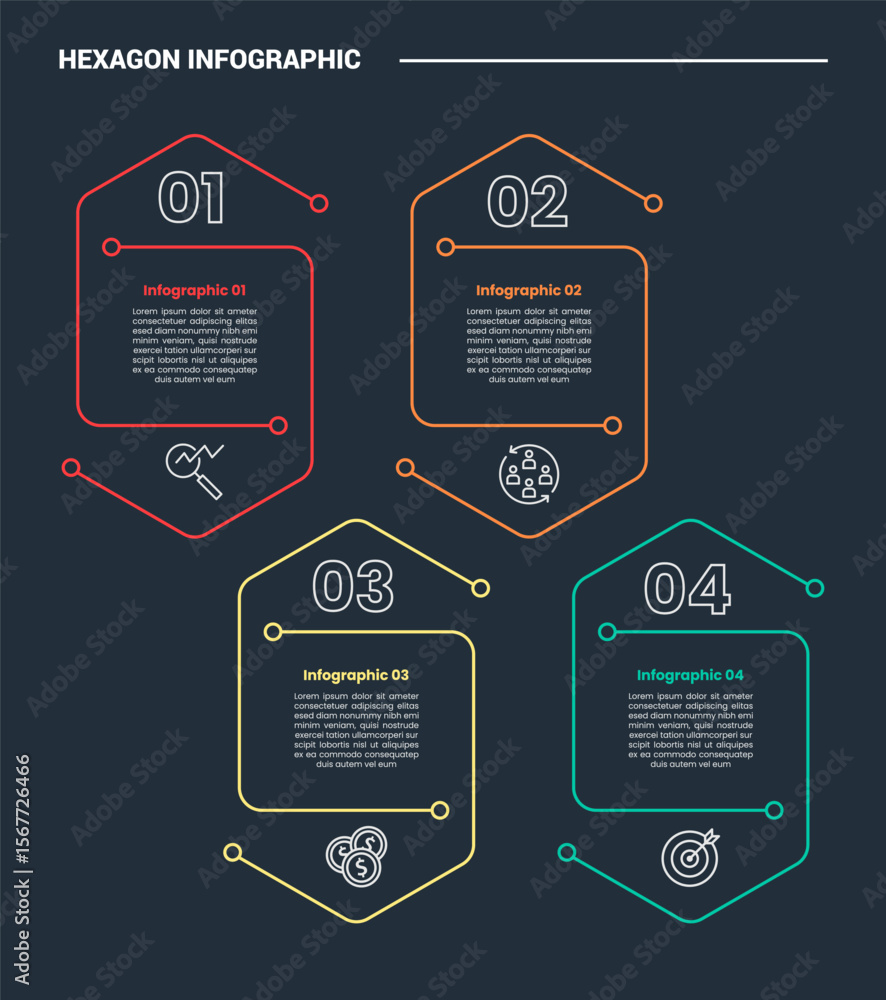 Poster hexagon base shape infographic process diagram with creative shape line cut slice and connection wit