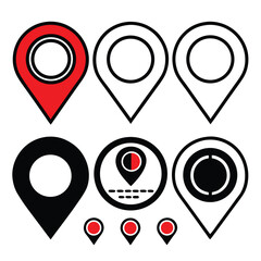 Location pin icon set. Colorful and outlined and filled styles for maps, navigation apps and location-based services. Vector icons.
