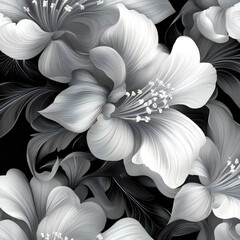 Seamless beautiful decorative artistic flowers black and white pattern