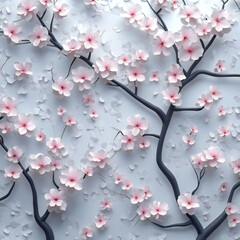 Seamless beautiful decorative light pink flowers tree pattern background, cherry blossom.