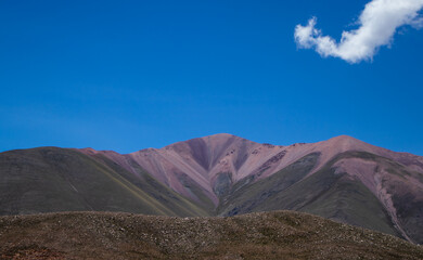 Colorful Andean Mountain Landscape under Clear Blue Sky in Northern Argentina. Vibrant Andean...