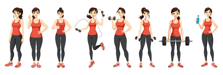 Woman Sportswear Collection Fitness Exercise Character Set
