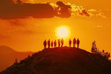 Flawless Image of Silhouette of Group of People on Hill