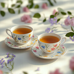 Seamless decorative cup of teas with flowers pattern