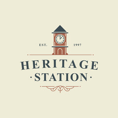 Vintage Styled Logo Featuring a Clock Tower and Heritage Themed Design