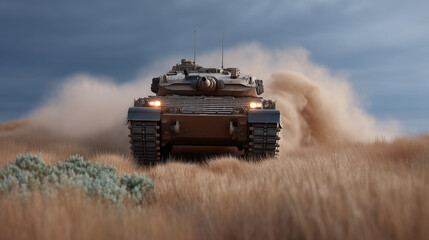 Fototapeta premium British FV510 Warrior Tank Maneuvering on Salisbury Plain