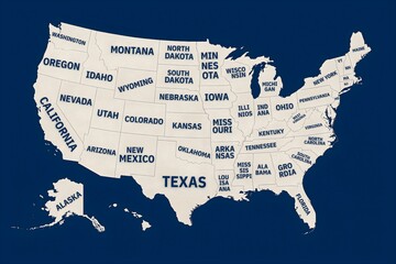 USA Map with State Borders and Names – Grunge Vintage Style, Patriotic Geographic Illustration for Design Use