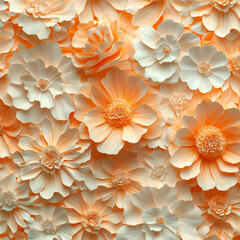 Seamless decorative orange 3d flowers with rice paper pattern