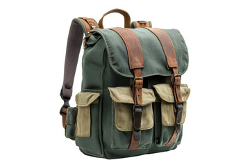 Rustic Adventurer Backpack Photography Canvas Leather Vintage Travel Bag Hiking Gear Outdoors on transparent background