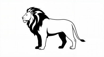 Lion standing with a majestic posture in black and white illustration  